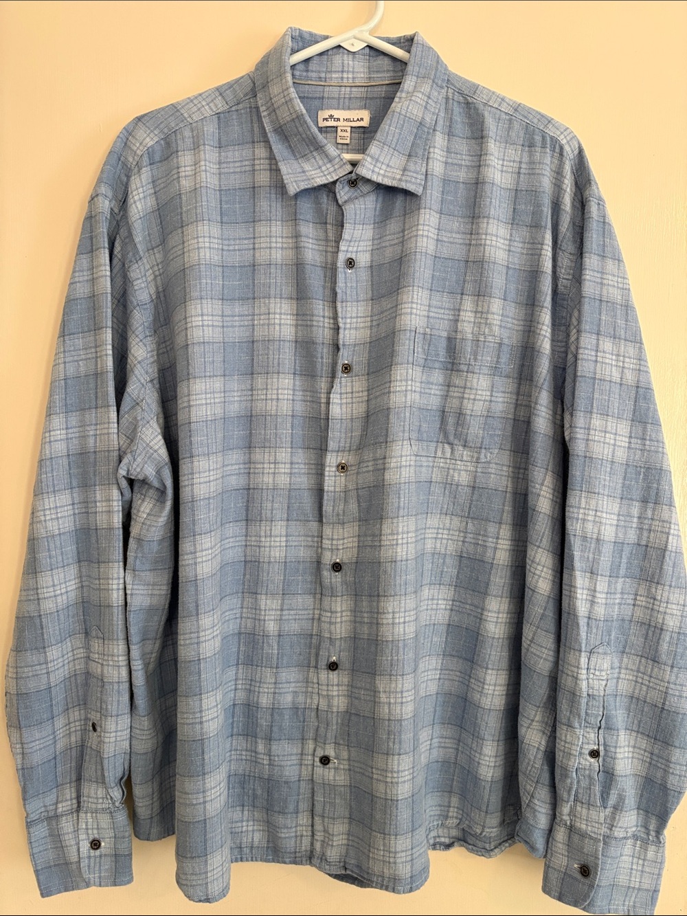 PETER MILLAR Elkhorn Blue Surf Plaid Cotton Sport Shirt Buttons Down Size XXL